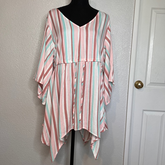 Torrid Babydoll Top - Stretch Challis Stripe Pink Size 1(1X) - Picture 5 of 12